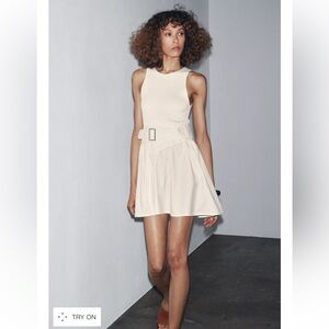 Zara Cream Mini Dress with Buckle Waist